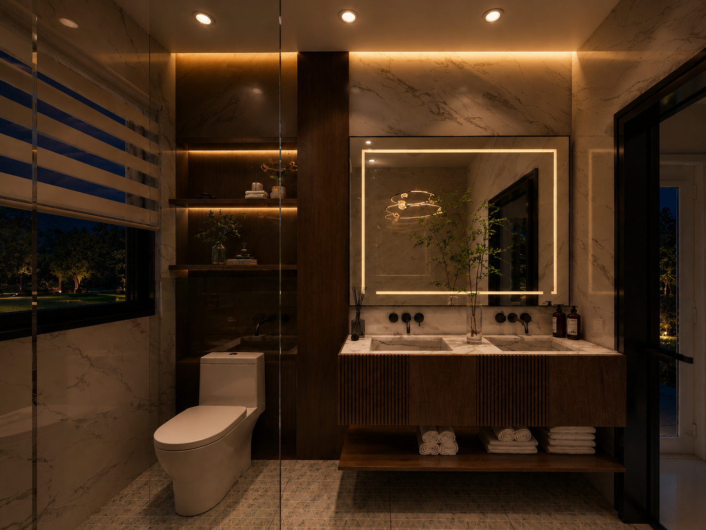 The Meridian condo ensuite bathroom, night